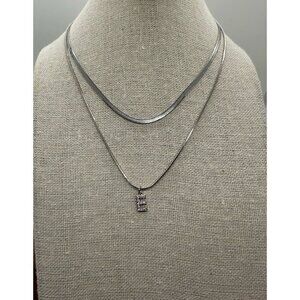 Letter E Necklace, Double Layer Initial E Pendant Necklace